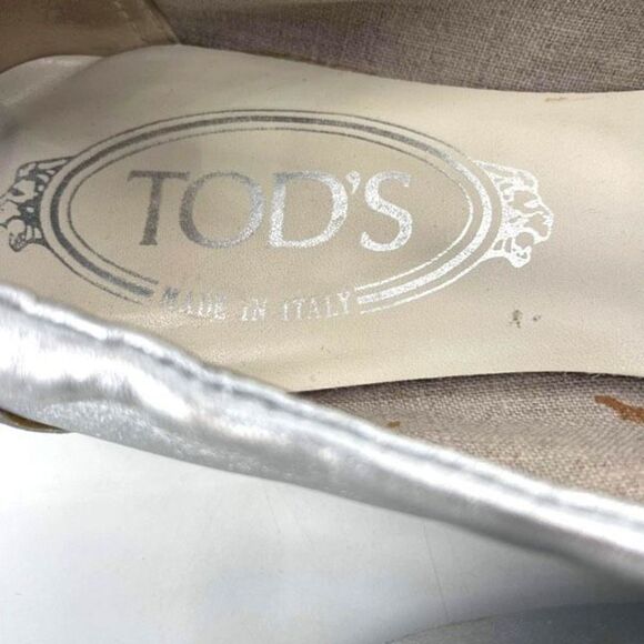 Tod's Womens Leather Round Toe Slip-On Ballet Flats Shoes Silver Black Size 38.5 - Picture 4 of 10